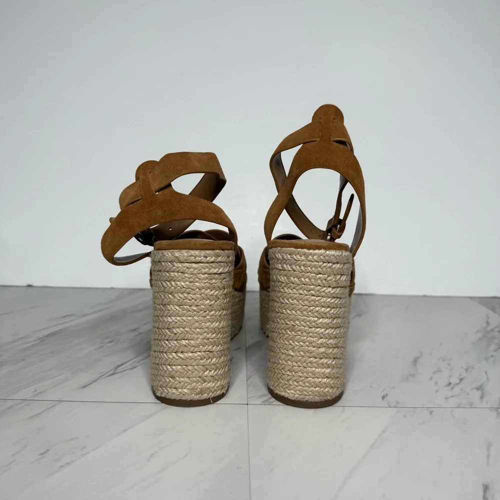 Marc Fisher Oleta Brown Suede Espadrille Platform Heeled Sandal 8 1/2 M